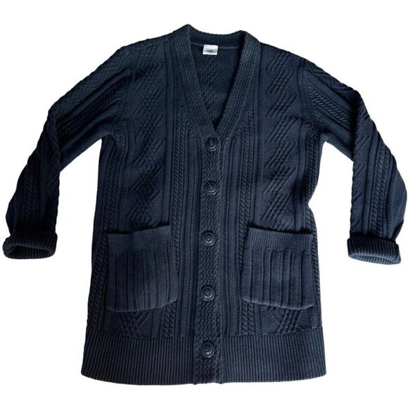 CAbi Woman's Sz M Blue Cable Knit Slant Pocket Button Up Cardigan Sweater #3882 - Picture 7 of 7